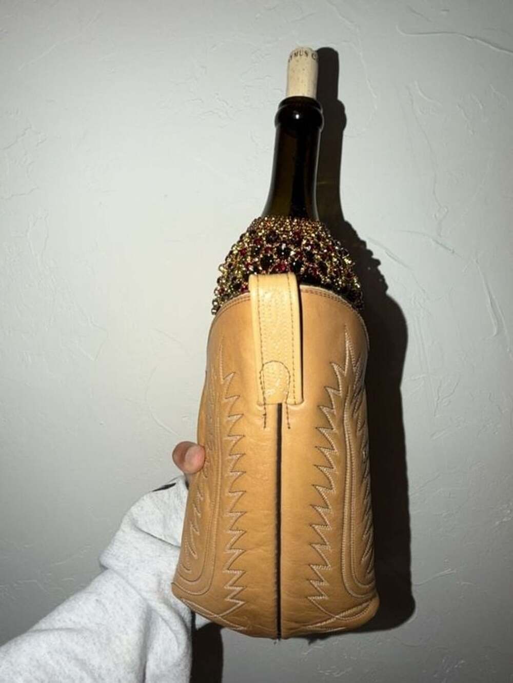 Dan Post Cowboy Boot Wine Bottle Holder Size 9 Tan Leather